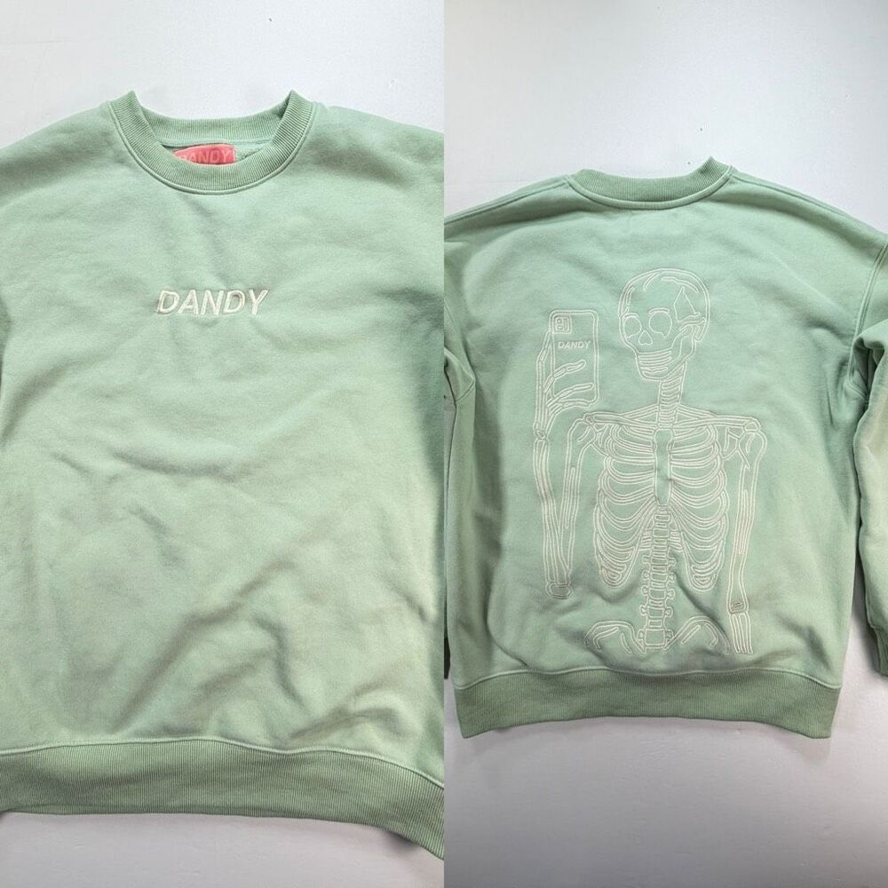 Dandy Worldwide Self Care Skeleton Crewneck Sweatshirt Green Size M Embroidered